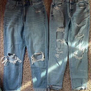 2pairs American Eagle Outfitters Women's Light Blue Distressed Boyfriend Jeans